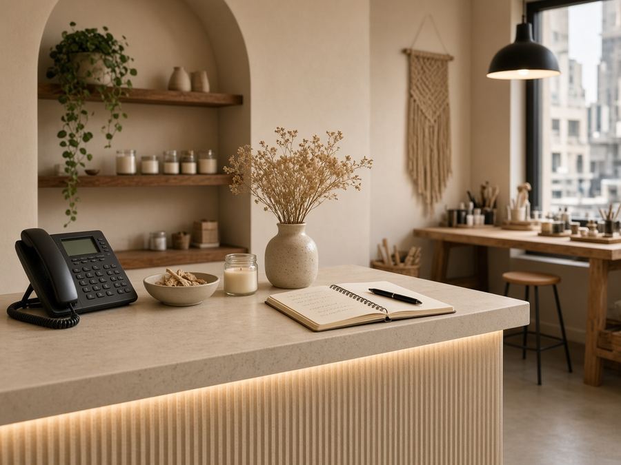 Contact desk at Pupilquart Candles in Kuwait City